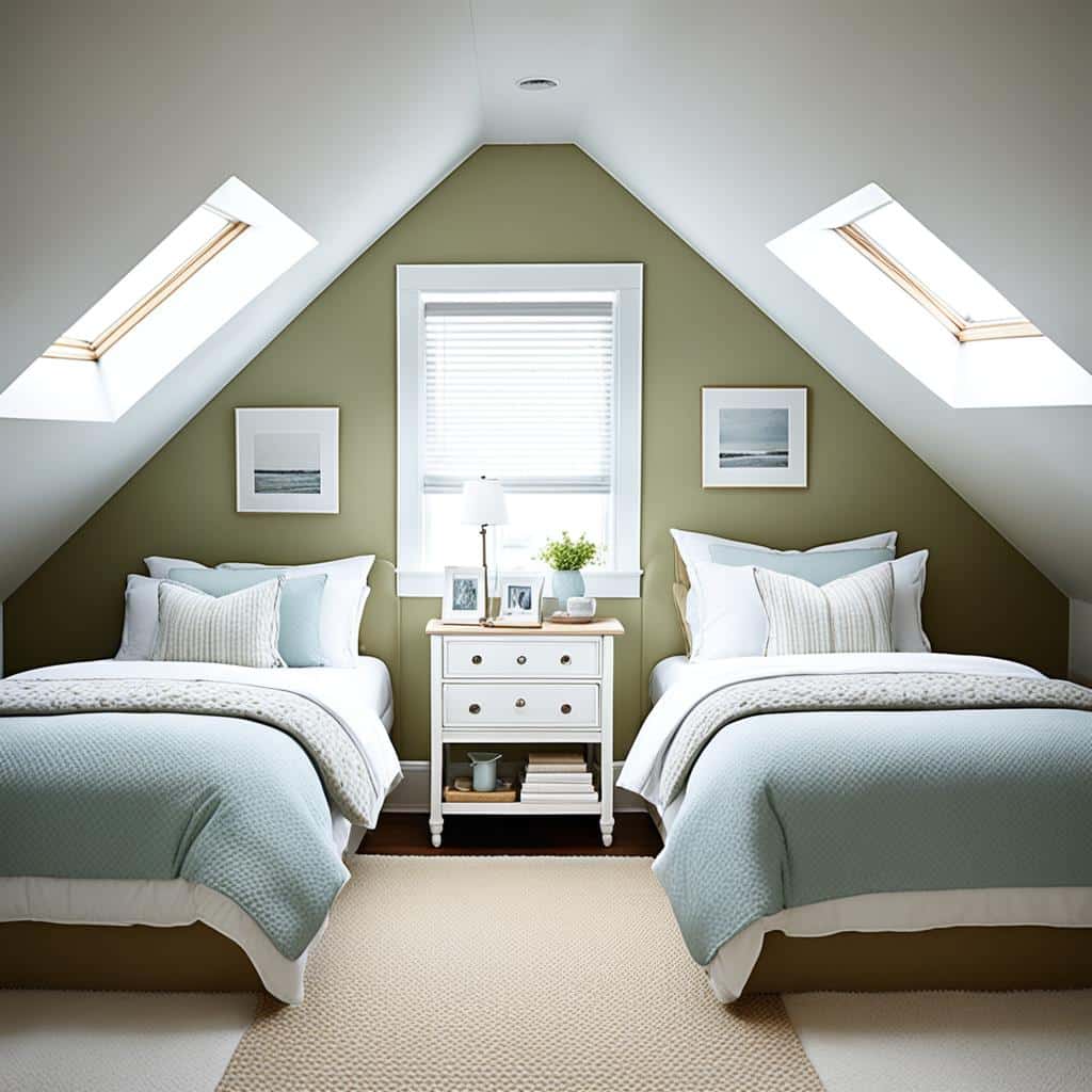 Attic bedroom with twin beds