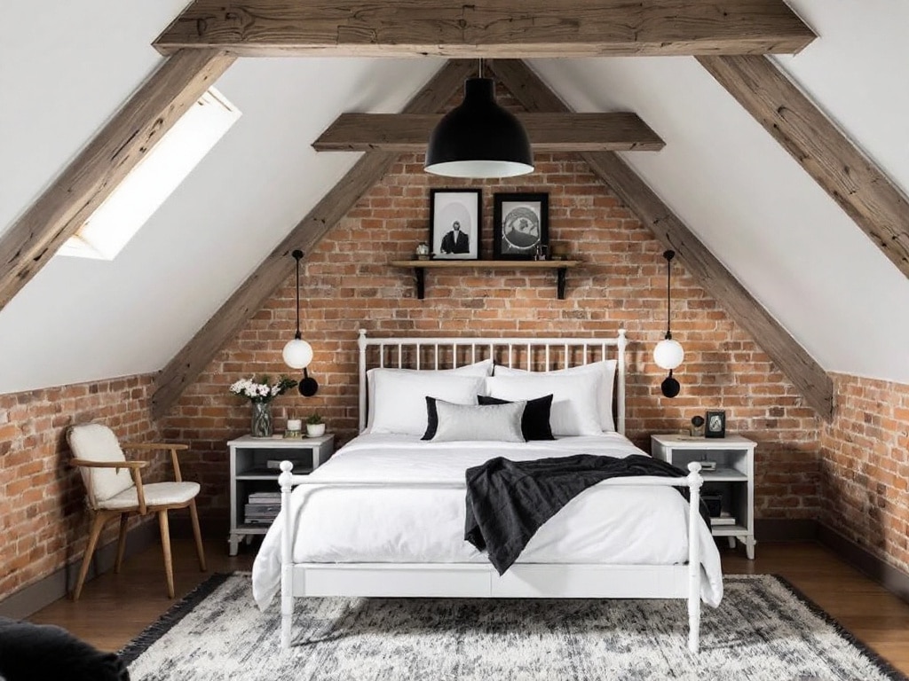 Urban Brick Charm Attic Bedroom