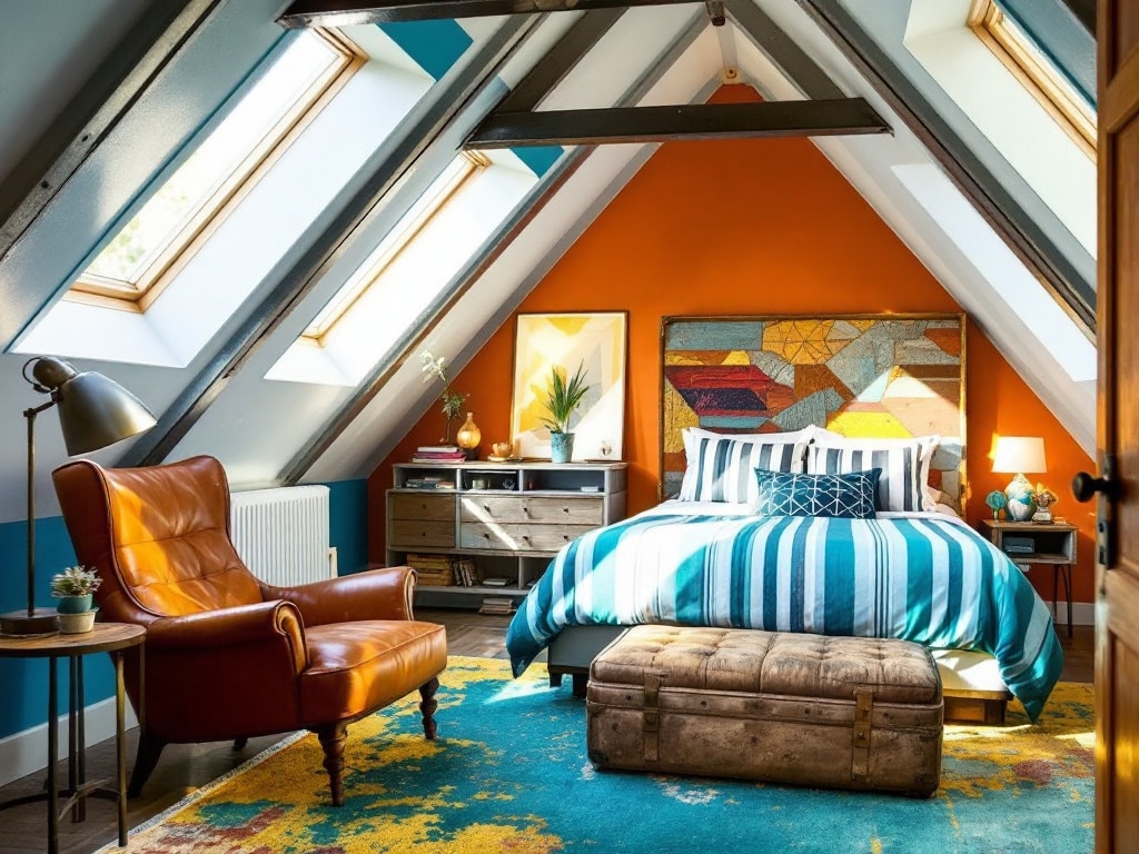 attic bedroom bold colors