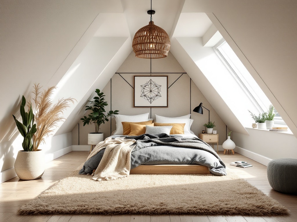 contemporary attic bedroom