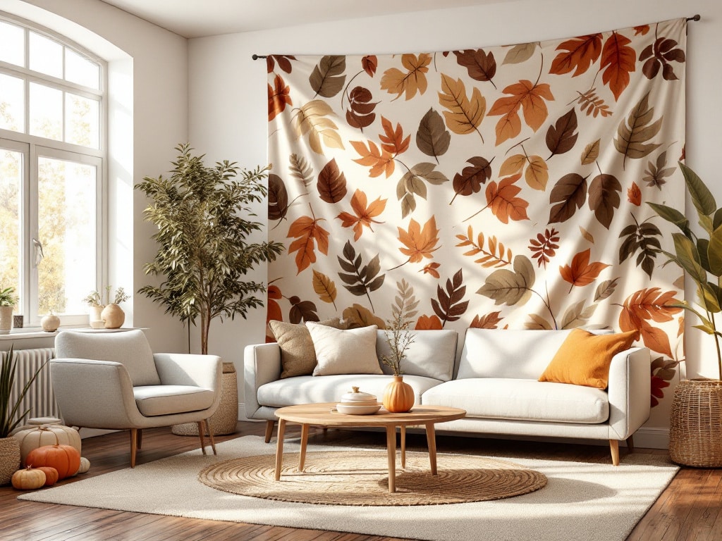 fall apartment with a fabric wall decor