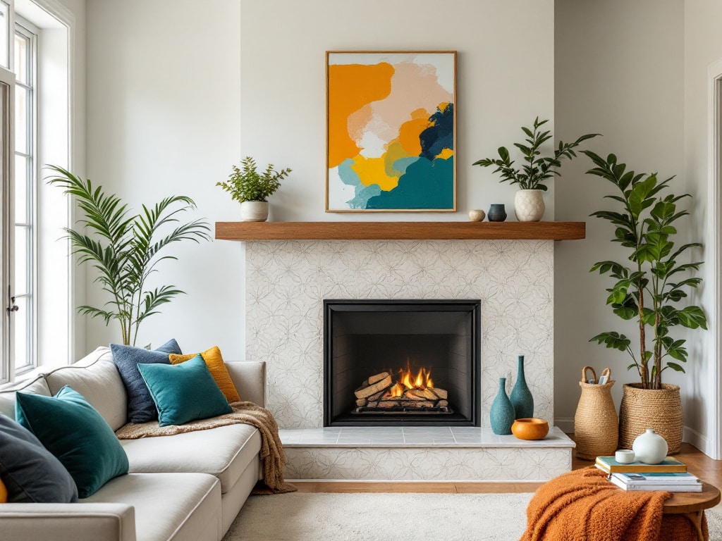 fireplace design using patterned tiles