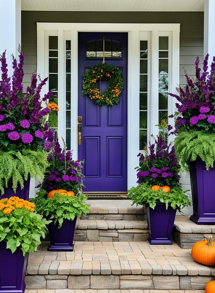 purple fall planters for front porch