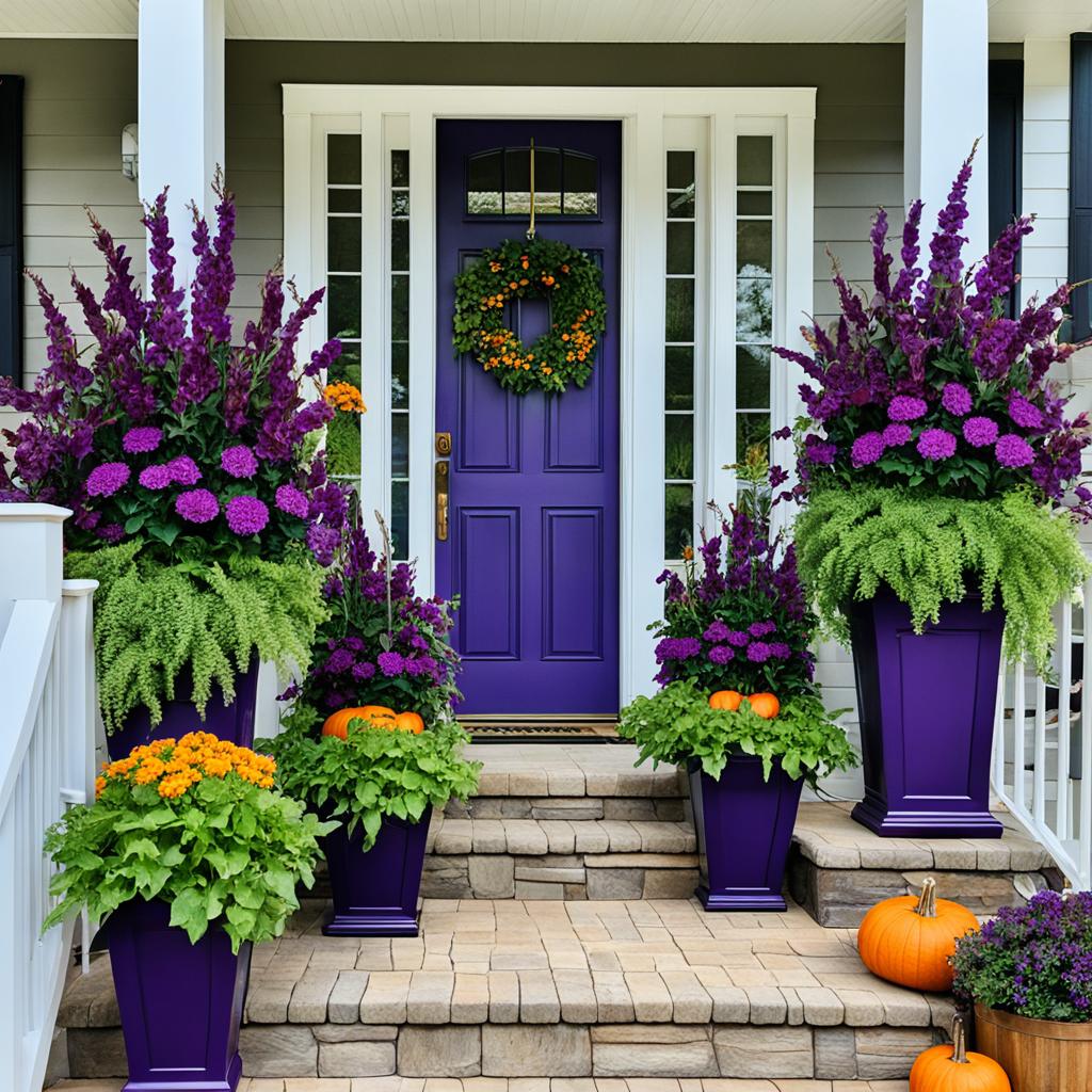 purple fall planters for front porch