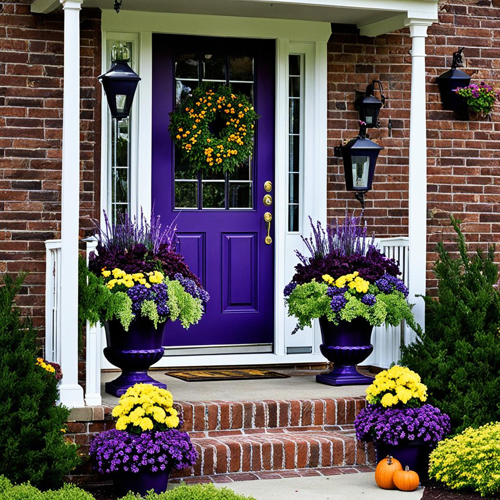 purple planters for fall parties