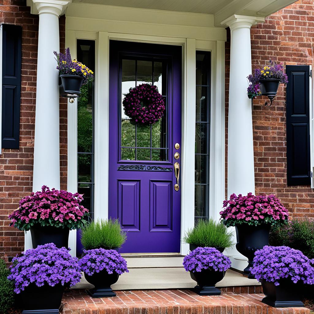 purple planters with porch architecture