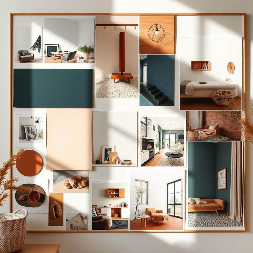 A mood board showcasing the latest color trends in interior design