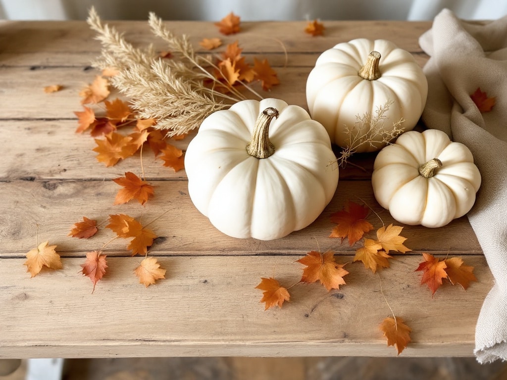 A serene fall entryway table adorned with neutral toned decor