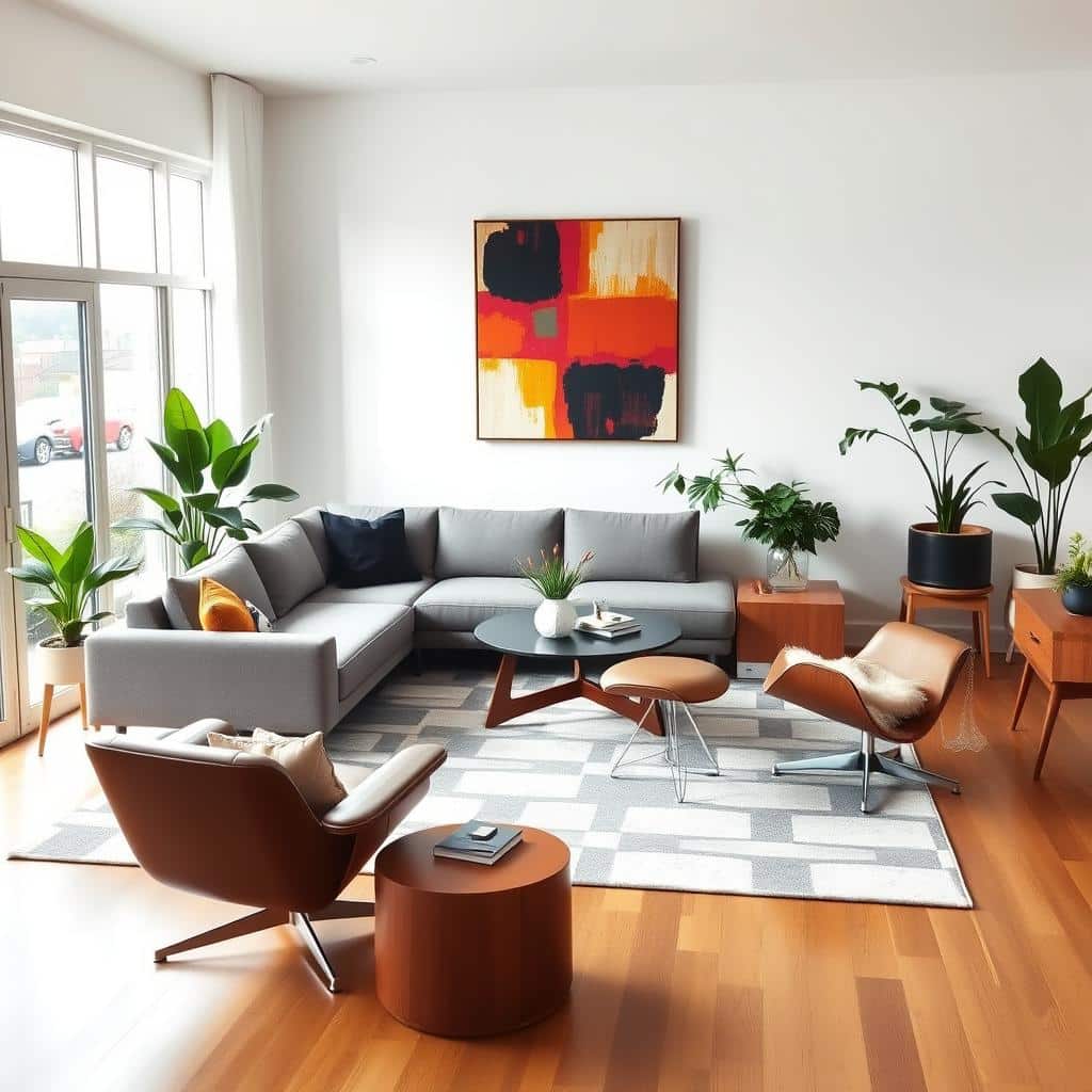 A stylish mid century modern living room