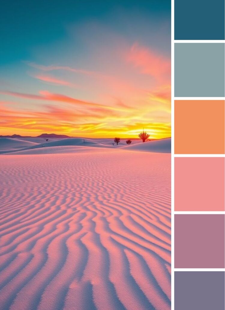 A sweeping vista of White Sands National Monument at sunset