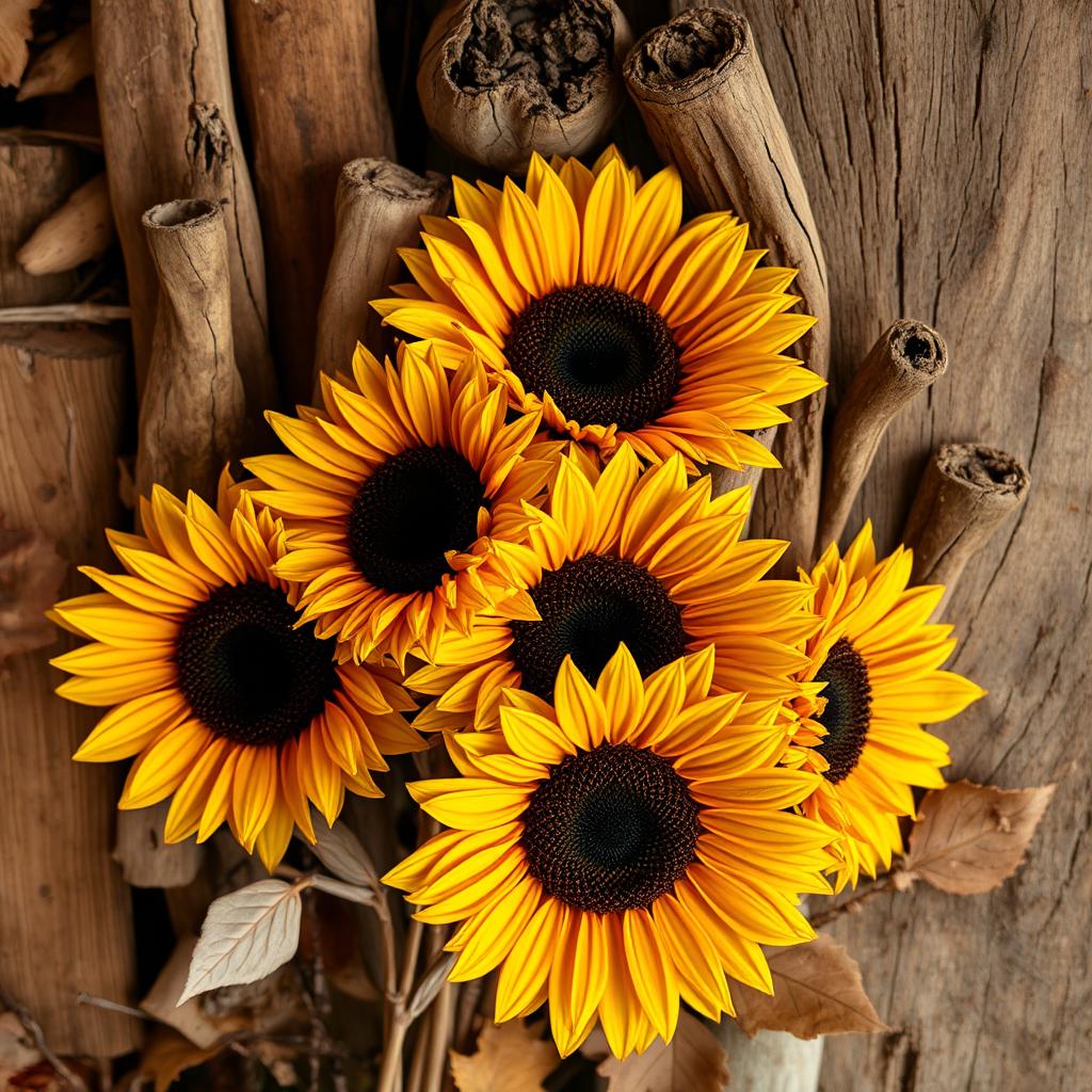 Dried sunflower heads for natural wood fall decor