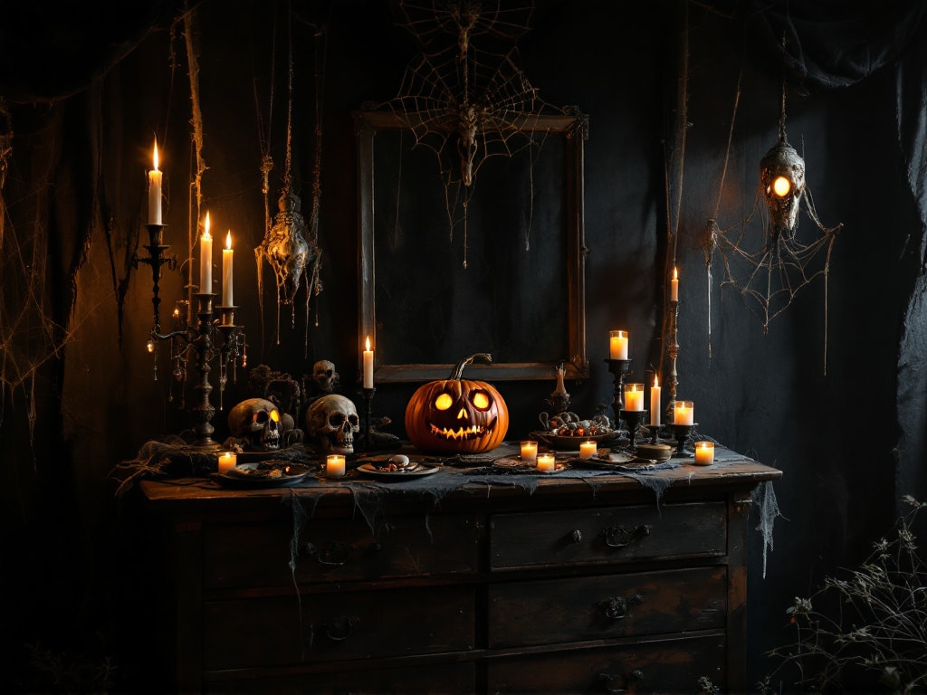 Halloween themed mantel