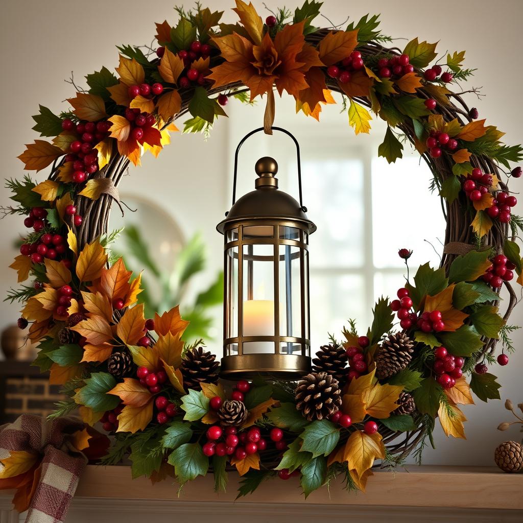 Lantern and Foliage Wreath