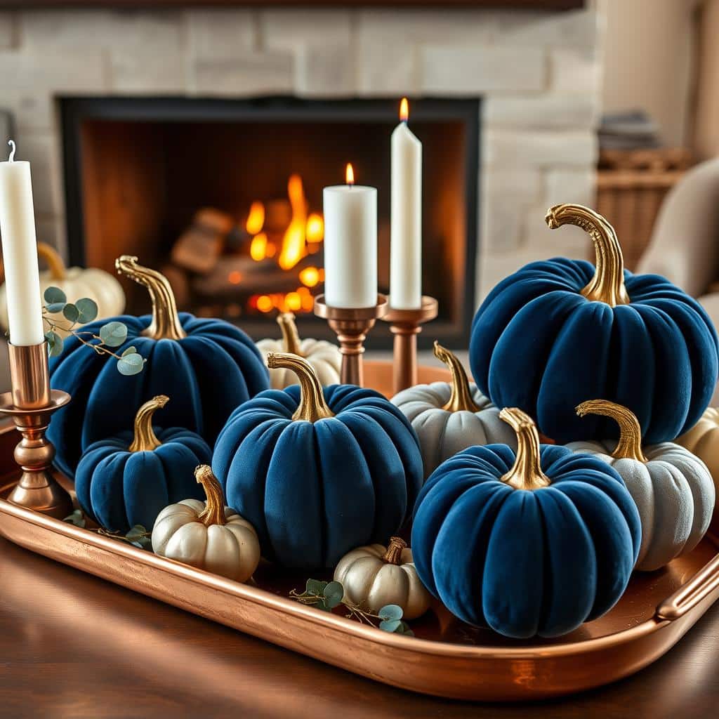 Navy Velvet Pumpkins