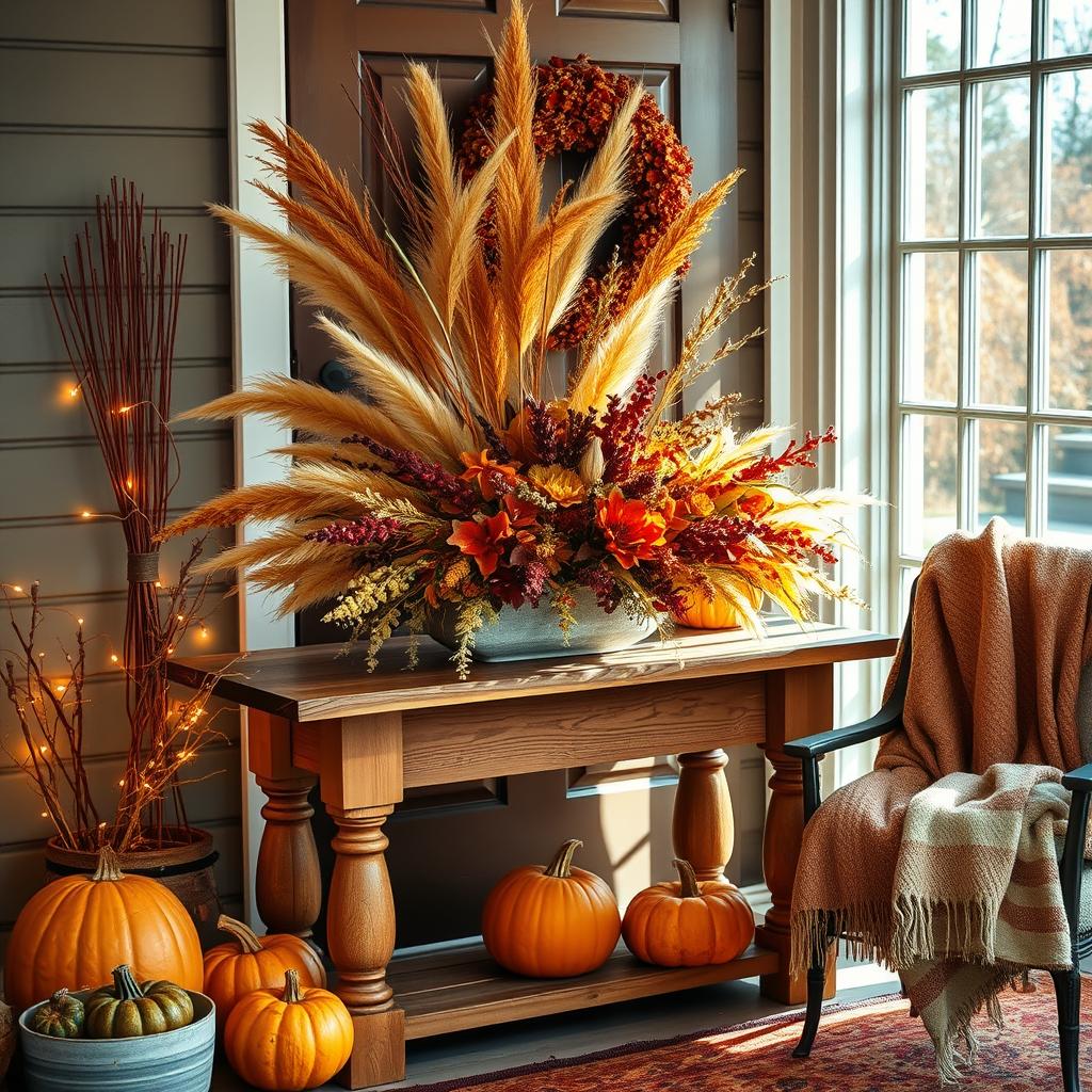 autumn entryway with dried flowers