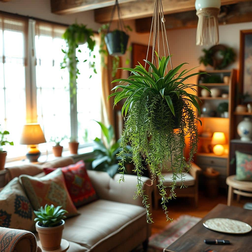 bohemian interior design with plants