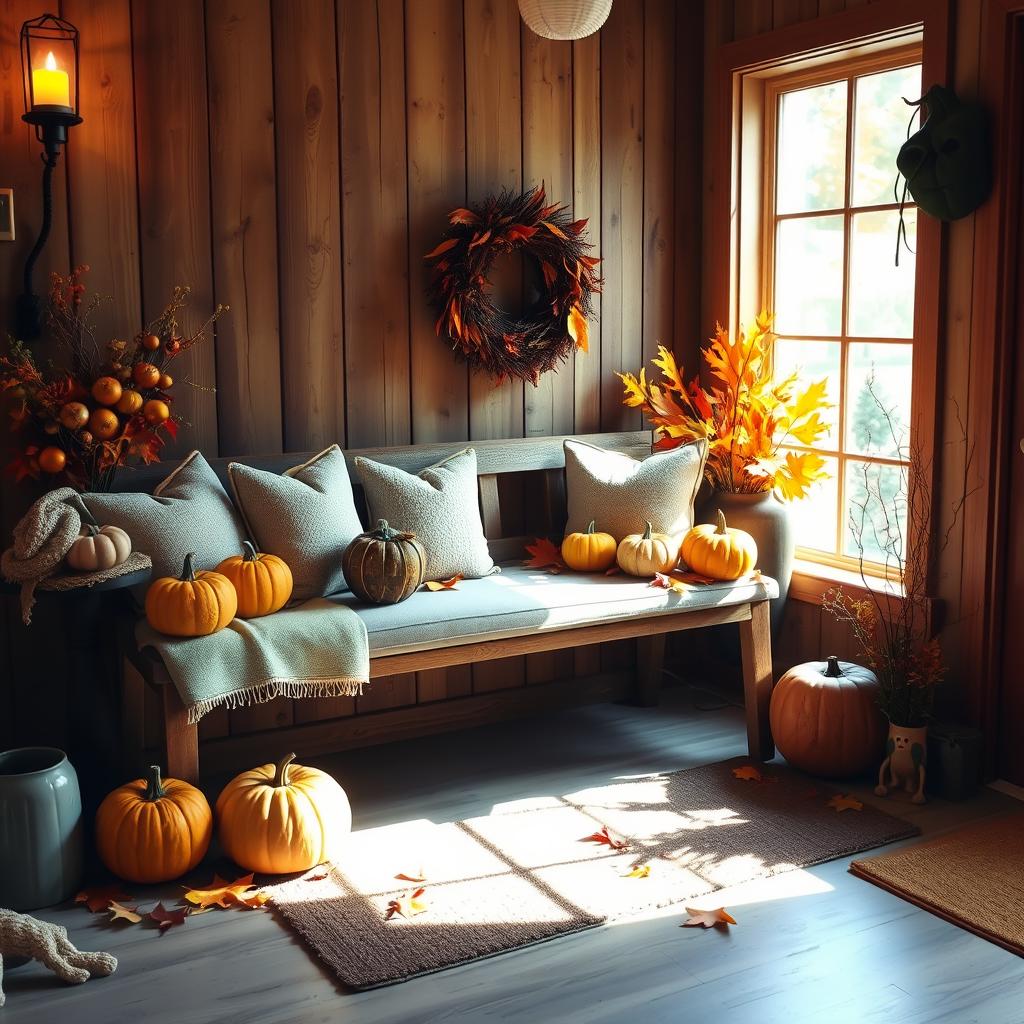 fall entryway bench decor