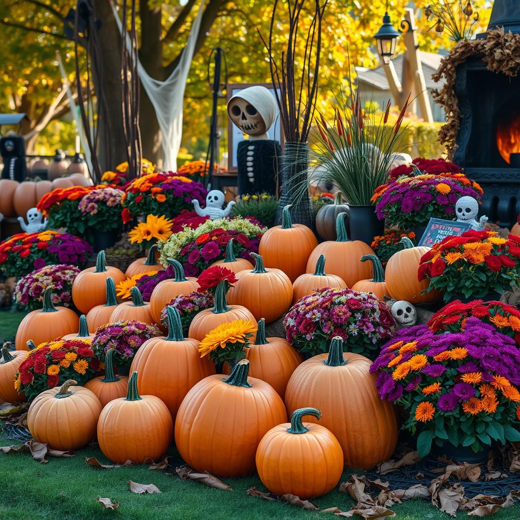 pumpkin and flower displays