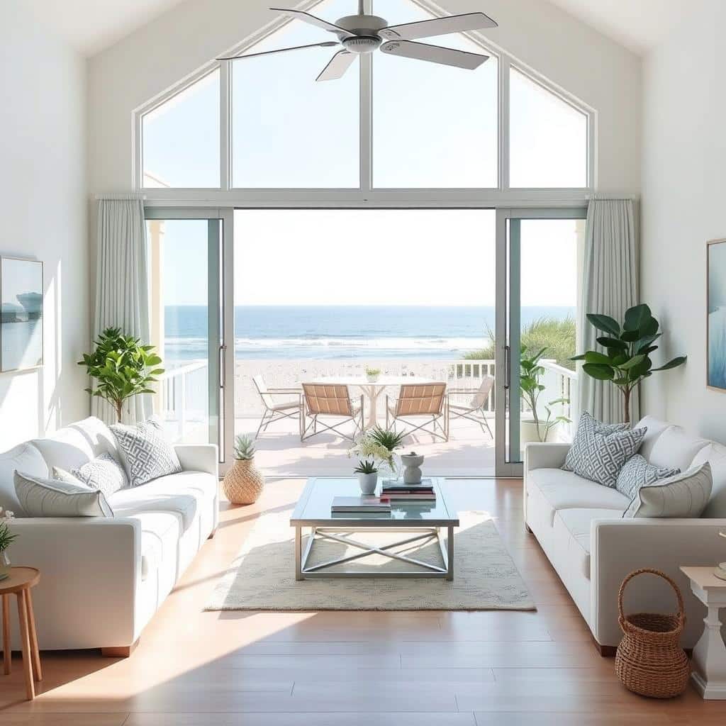 serene coastal living room featuring nautical decor