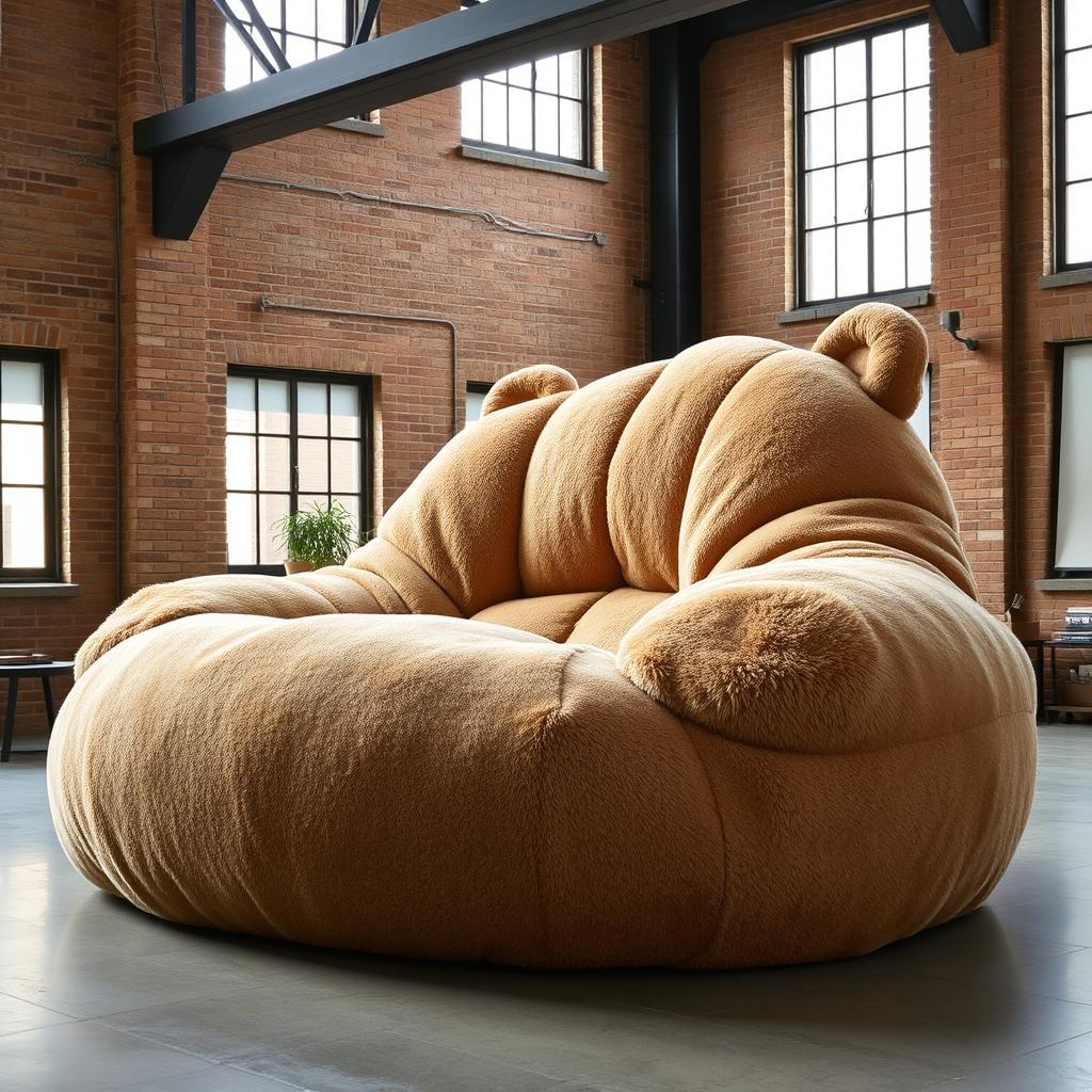 A giant bear shaped plush lounger