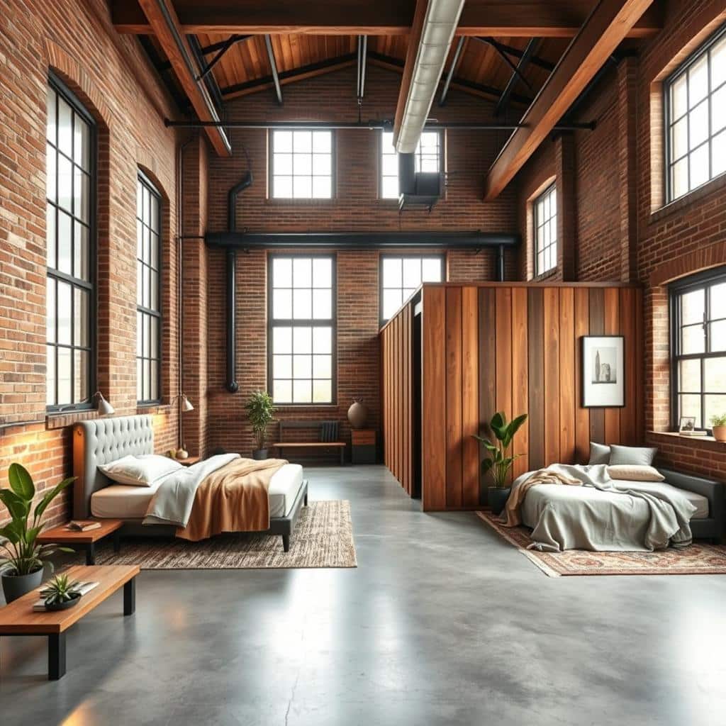 A spacious industrial loft bedroom3