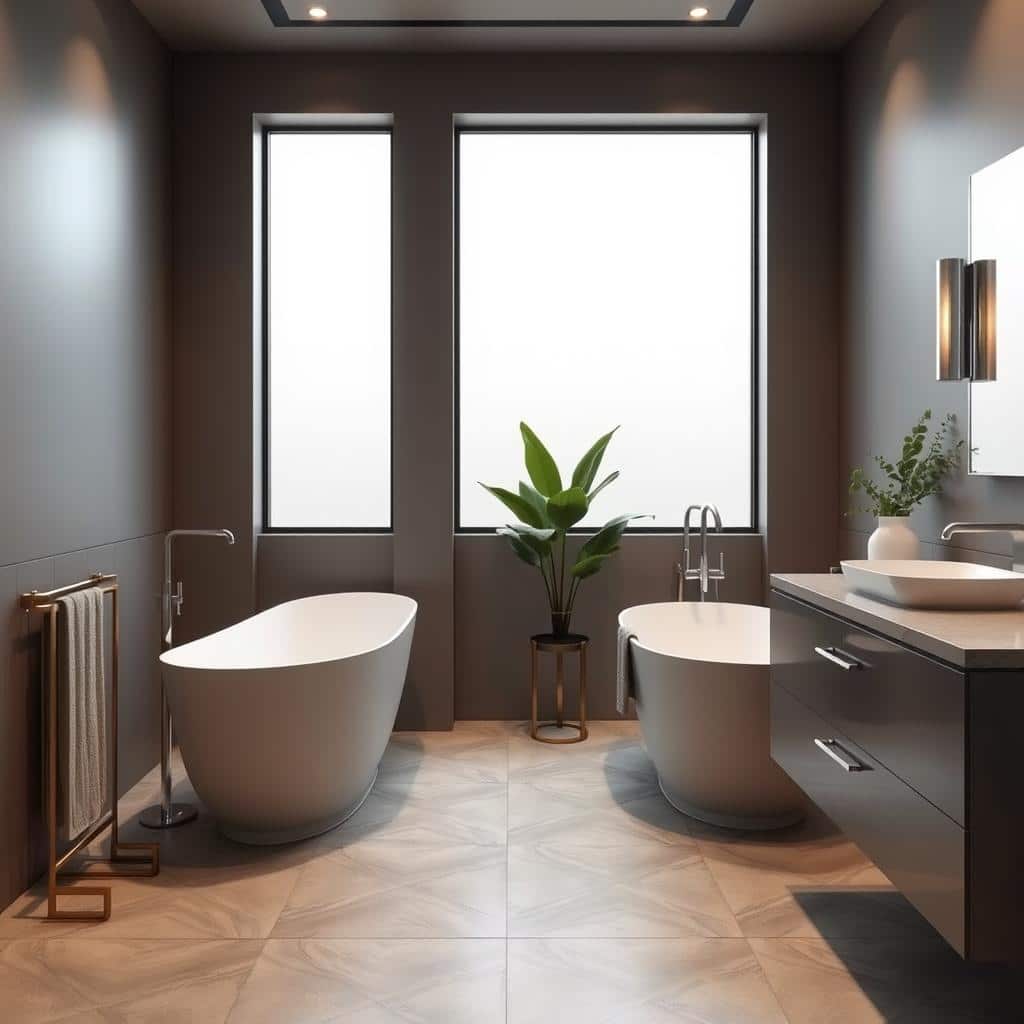 Contemporary bathroom with metallic accents