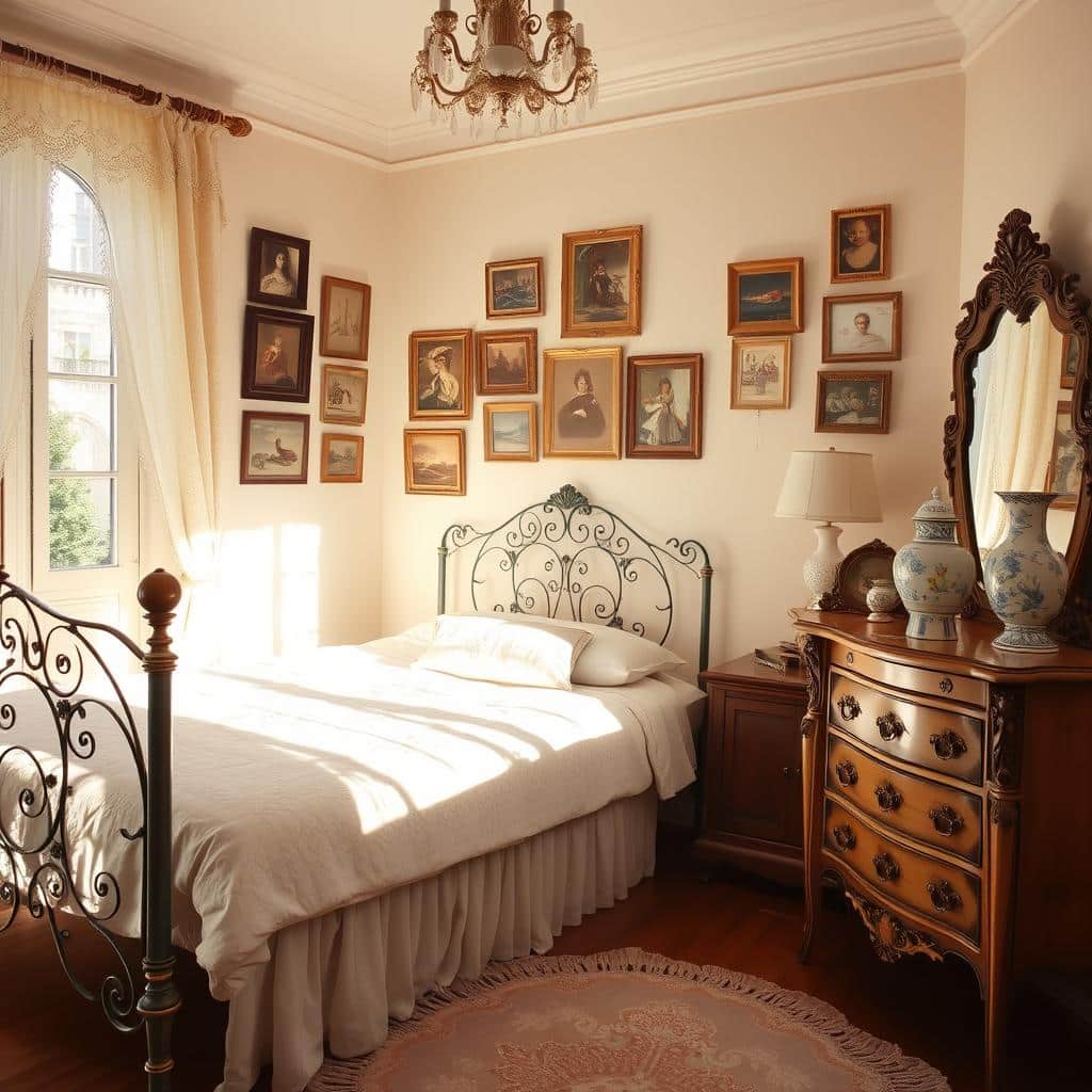 antique furniture in parisian bedroom