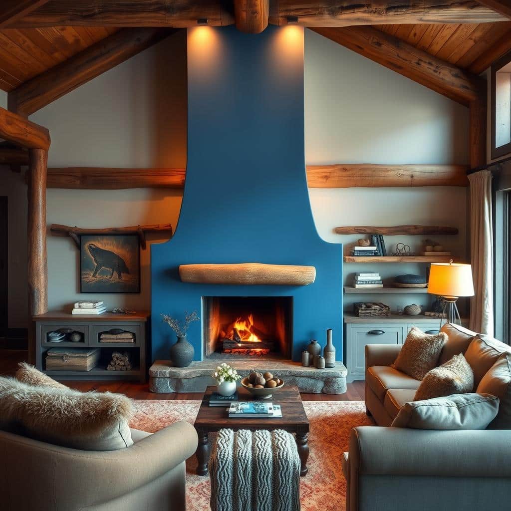 blue fireplace