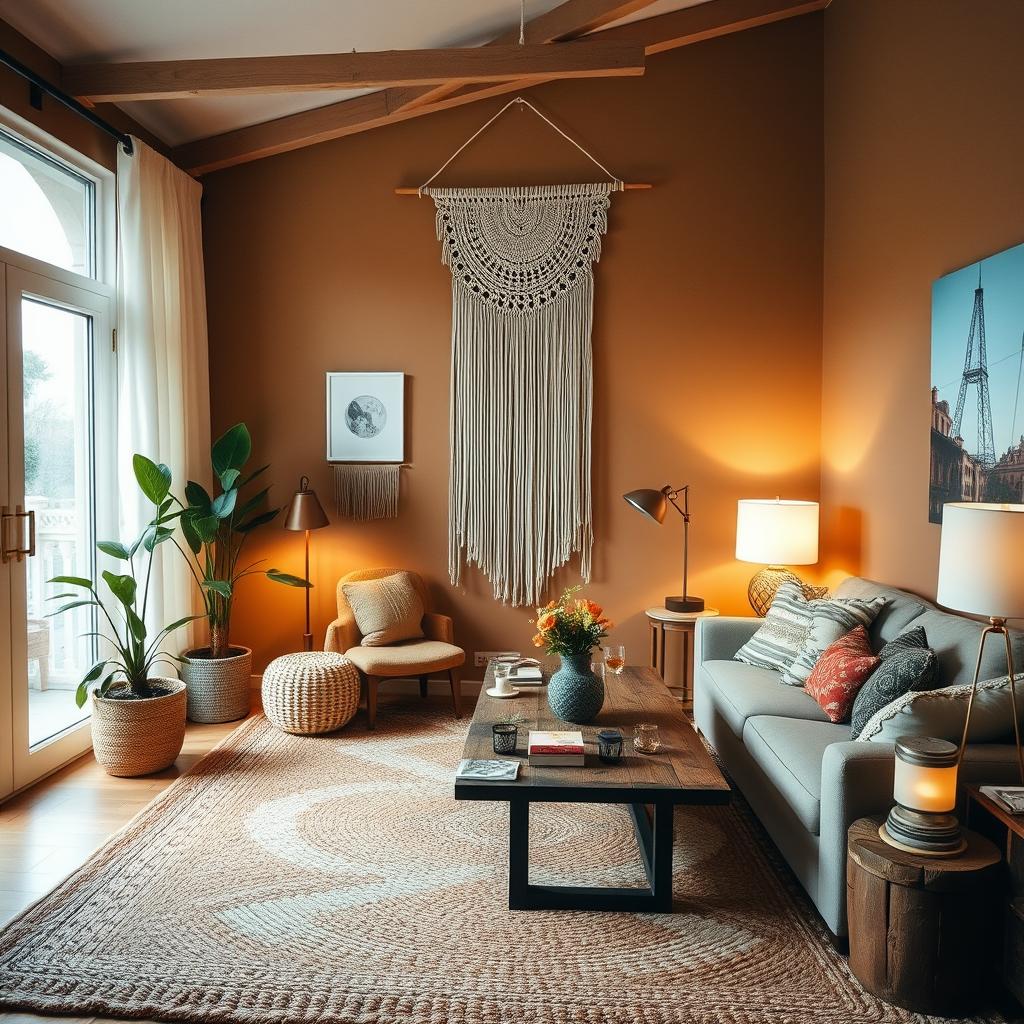 boho living room macrame