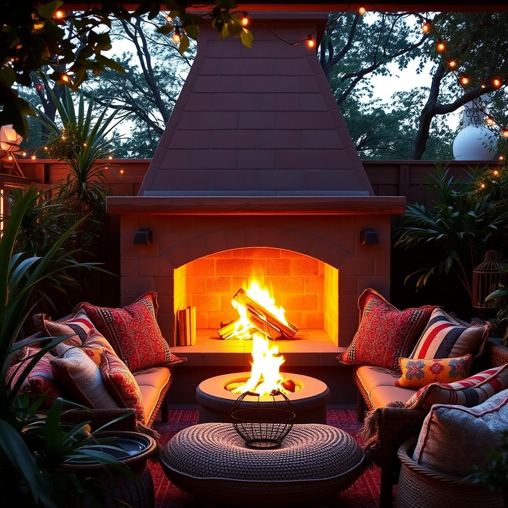 boho outdoor fireplace