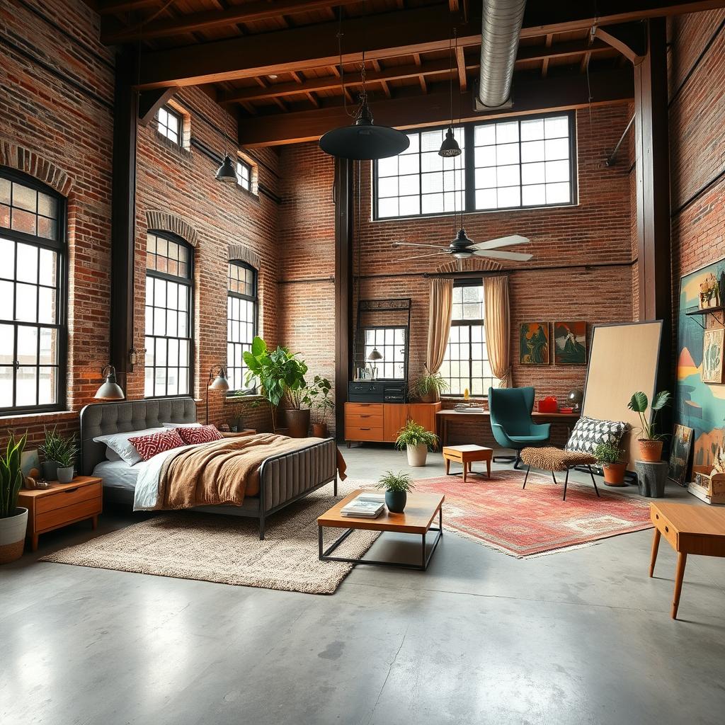 eclectic loft bedroom