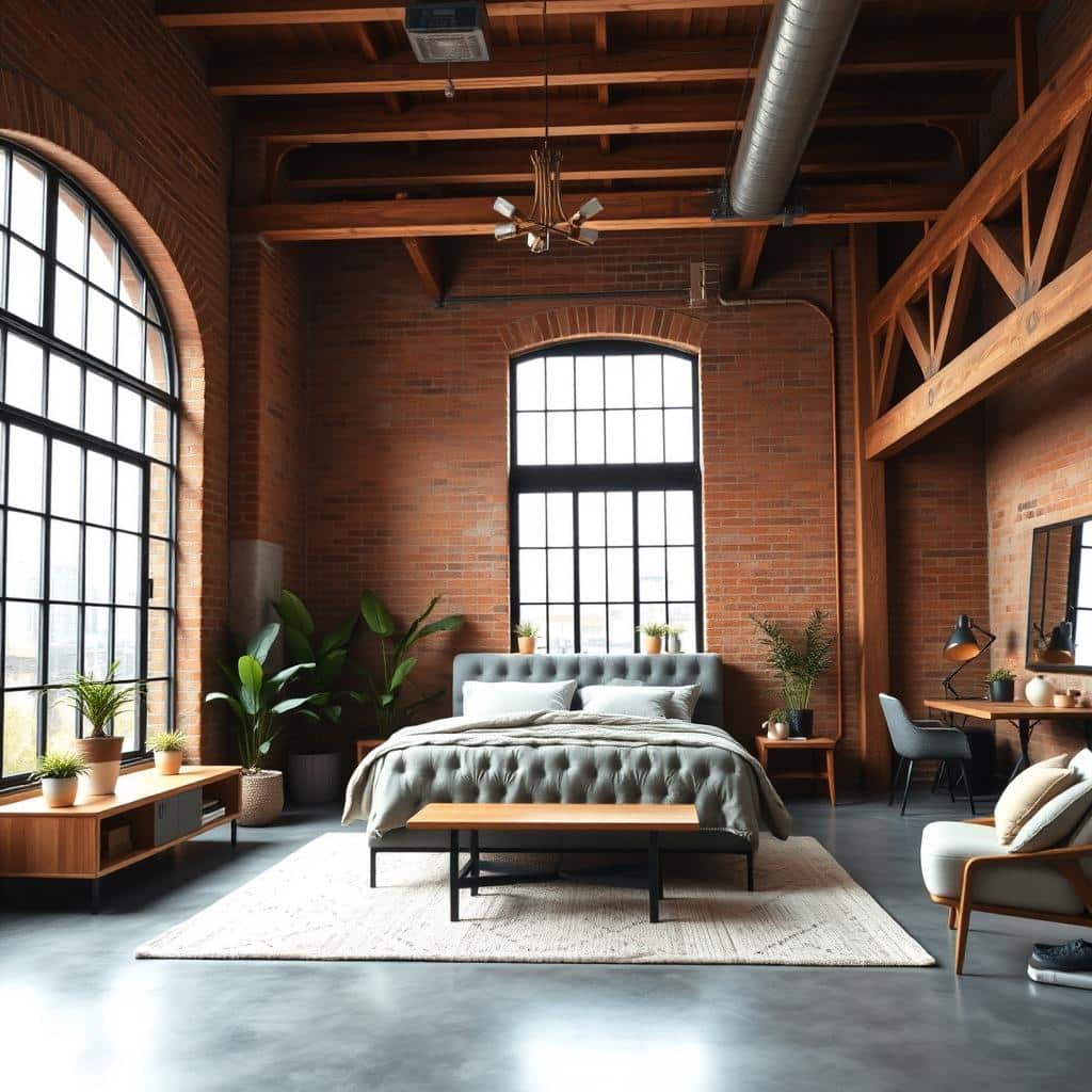 industrial loft bedroom