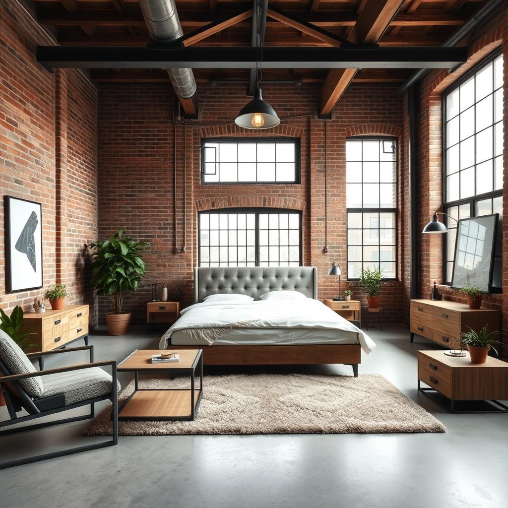 industrial loft bedroom