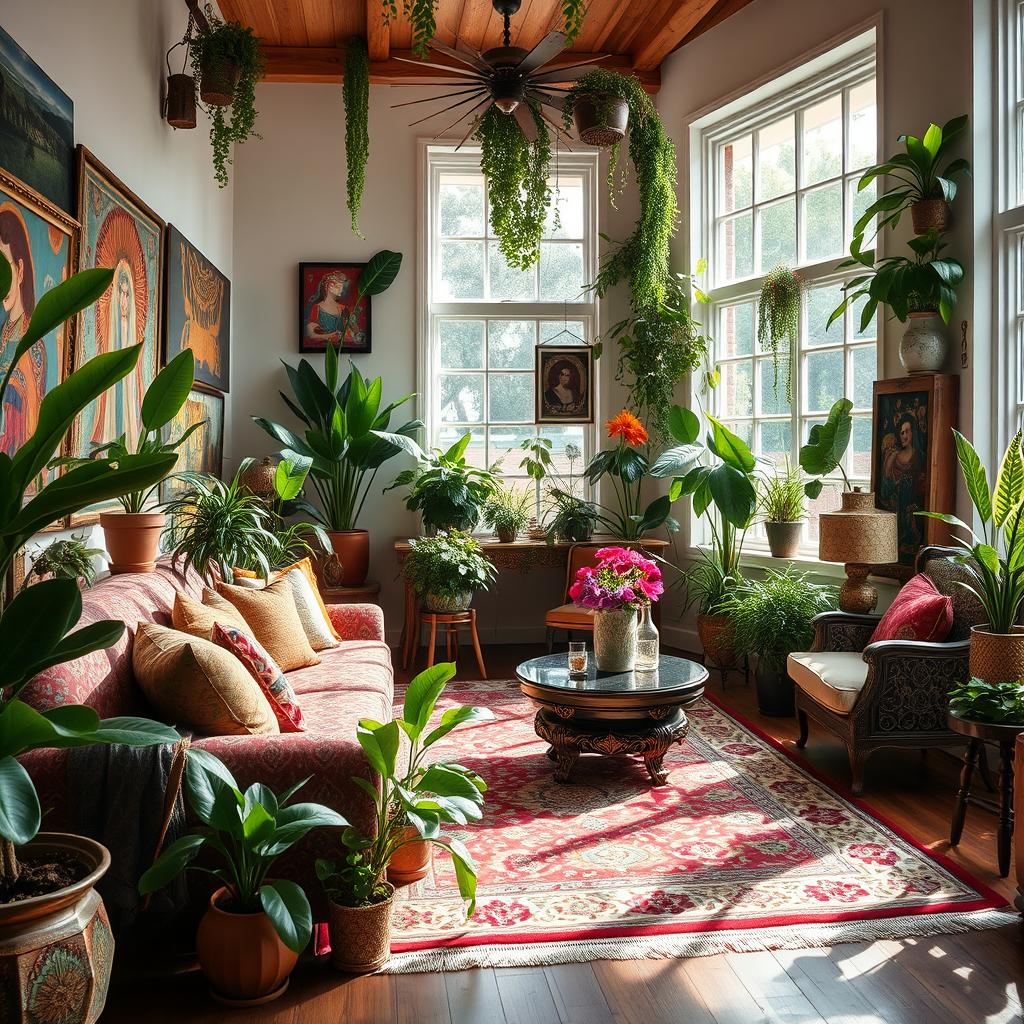 maximalist decor with indoor plants