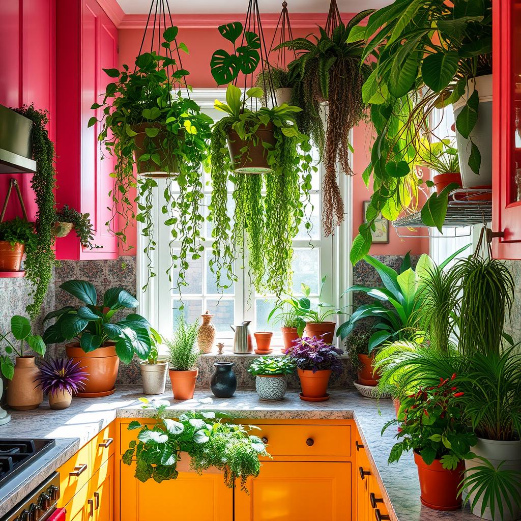 maximalist kitchen plants