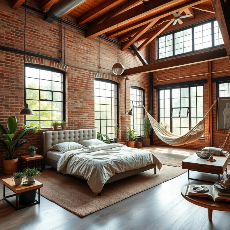 nature-inspired loft bedroom