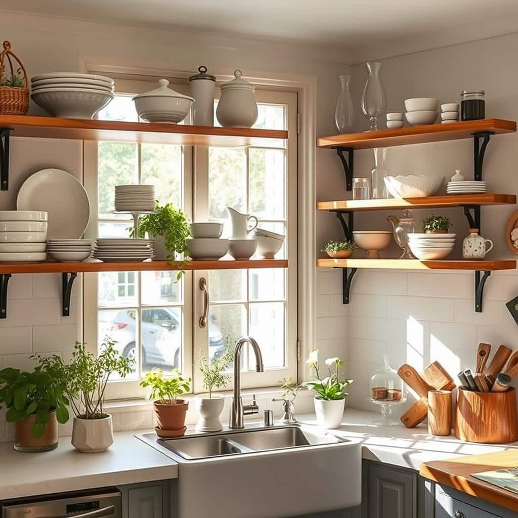 open shelving in French kitchens