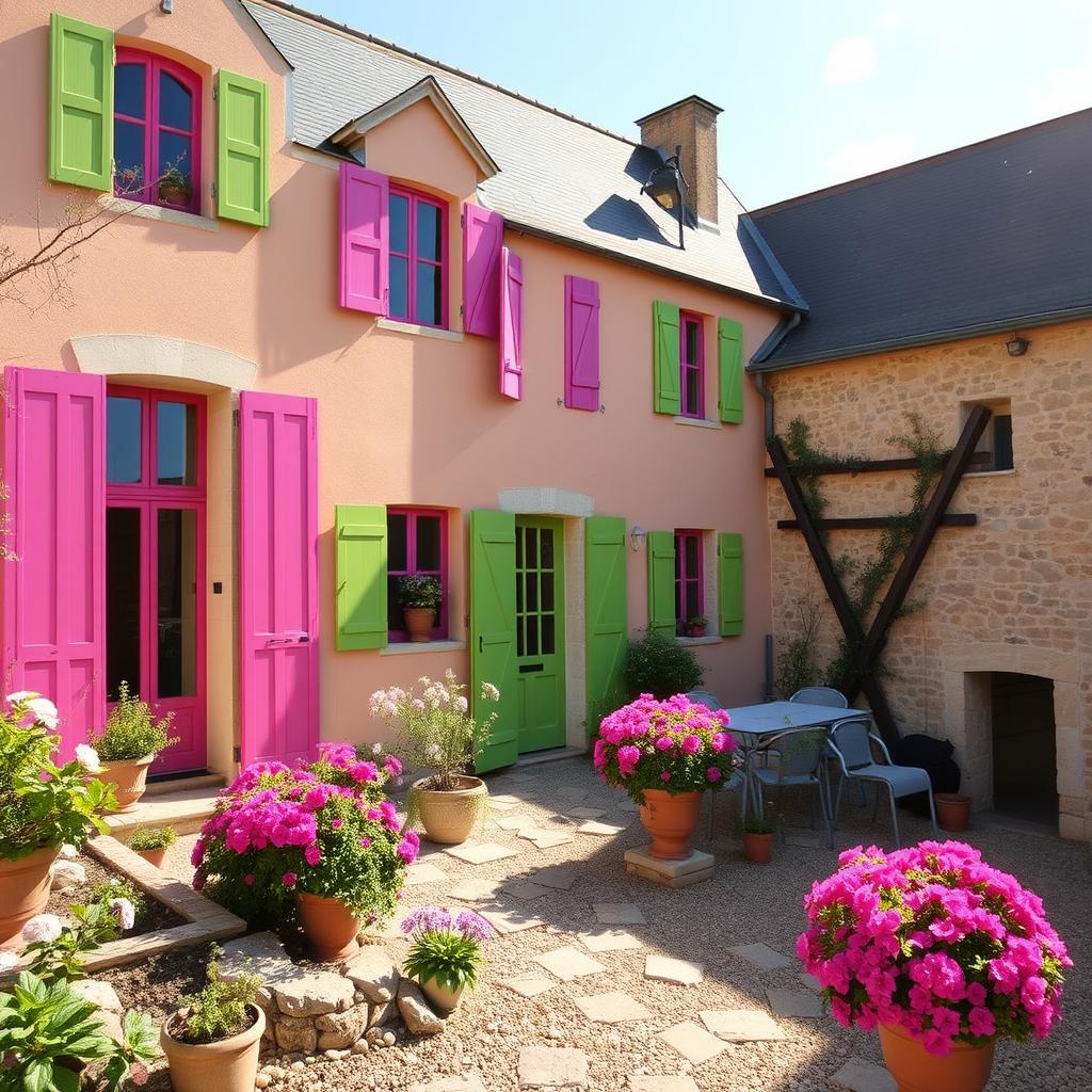 pink and chartreuse accents in french country design